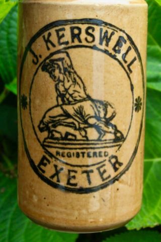 Vintage 1900s J Kerswell Exeter Devon Man With Dog Pict Stone Ginger Beer Bottle