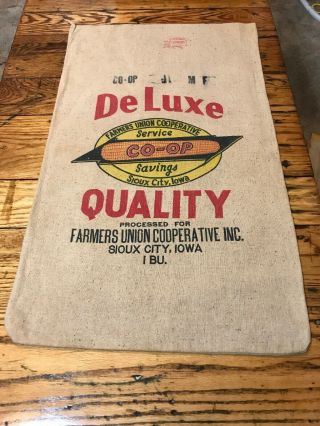 Deluxe Co - Op Quality Sioux City Iowa Seed Corn Sack Bag Cloth Farm Feed