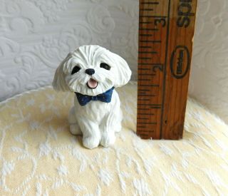 Maltese With Navy And Gold Bow Tie Clay Dog Sculpture By Raquel At Thewrc