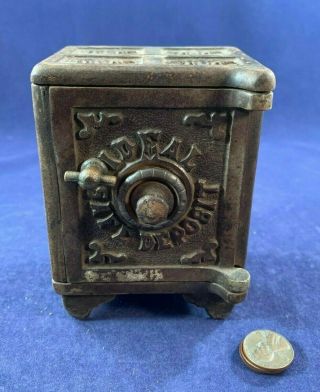 Antique Vintage Cast Iron (ci) Still Bank - Ideal Safe Deposit