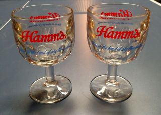 Set 2 Heavy Vintage Hamm’s Beer Goblet Thumb Print Stemware Glasses Mug