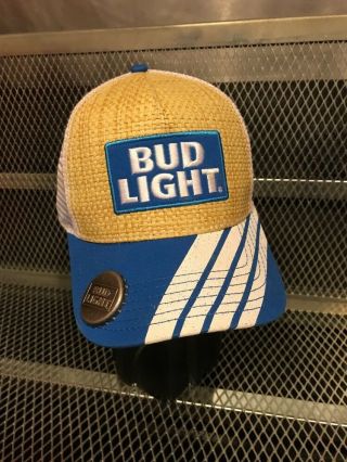 Bud Light Budweiser Beer Snap Back Straw Mesh Trucker Hat W Bottle Opener