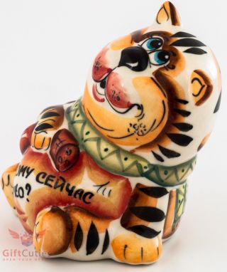 Lazy Cat frm cartoon Russian Collectible Gzhel style Colorful Porcelain Figurine 2
