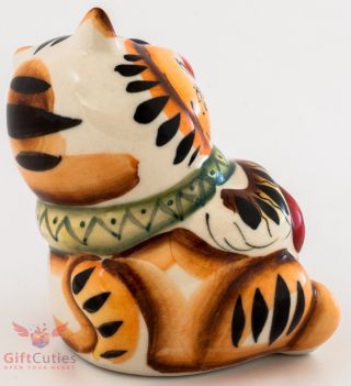 Lazy Cat frm cartoon Russian Collectible Gzhel style Colorful Porcelain Figurine 4