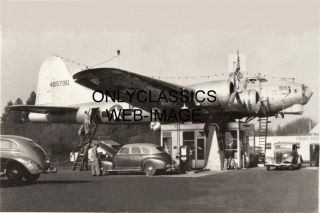1947 World War Two Usaf Bomber Airplane Gas Station Photo Aviation Automobilia