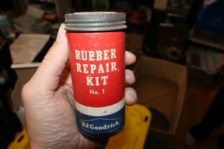 Vtg.  B.  F.  Goodrich Tin Can Cardboard Tube Tire Repair Advertising Car Oil Can