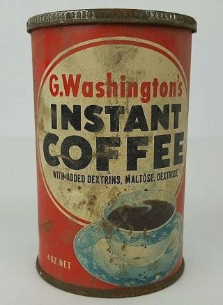 Vintage G.  Washington American Home Foods 4 Oz.  Instant Coffee Tin Can W/ Lid