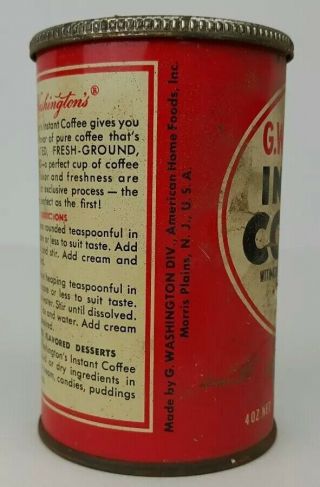 Vintage G.  Washington American Home Foods 4 Oz.  Instant Coffee Tin Can w/ Lid 3
