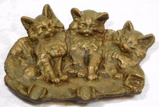 Vtg Cast Bronze 3 Cats Kittens Figural Ashtray Tray Dish