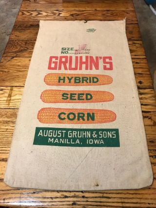 Gruhn’s Hybrid Seed Corn Sack Bag Cloth Farm Feed Manilla Iowa