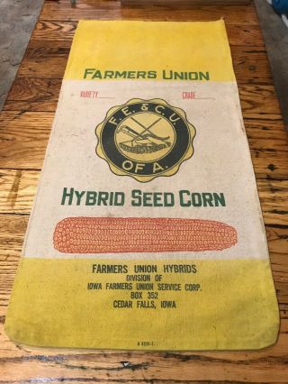 Farmers Union Hybrid Seed Corn Sack Bag Cloth Farm Feed Cedar Falls Iowa
