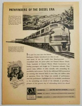 1944 Print Ad Gm Diesel Powered Locomotives Burlington Zephyr La Grange,  Il