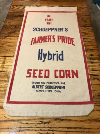 Schoeppner’s Farmers Hybrid Seed Corn Sack Templeton Iowa Bag Cloth Farm Feed