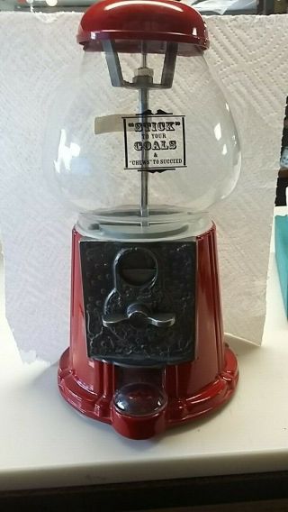 Vintage 1985 Carousel Ford Gumball Machine,  Glass Globe Red Metal