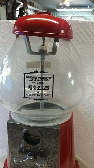 Vintage 1985 Carousel Ford Gumball Machine,  Glass globe Red Metal 3
