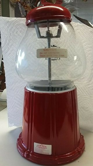 Vintage 1985 Carousel Ford Gumball Machine,  Glass globe Red Metal 4
