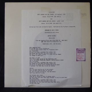 Elton John Empty Garden White Label Promo Geffen Us Vinyl 12” Pro - A - 1018 Lyrics