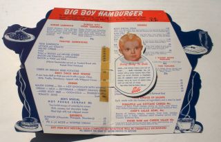 1938 Bob ' s Big Boy Menu Eagle Rock Glendale California Die Cut 2