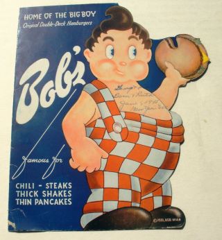 1938 Bob ' s Big Boy Menu Eagle Rock Glendale California Die Cut 3