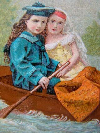Antique Victorian Malvina Cream & Lotion Trade Card,  Sweet Children In Row Boat