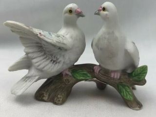 Lefton White Dove Pair On Branch Porcelain Figurine 3 " L