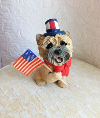 Cairn Terrier Usa July 4th Sculpture Clay Figurine By Raquel At Thewrc Ooak
