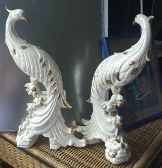 2 Vintage Peacock Figurine Mid Century - Lusterware - 12 " Tall
