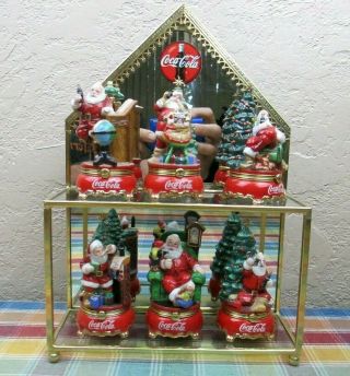 Coca - Cola Christmas 6 Trinket Boxes Set W/mirrored Table Stand - Franklin