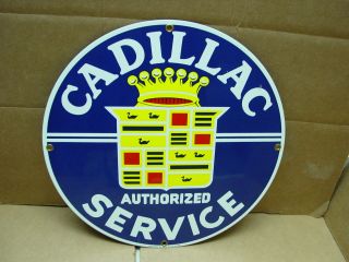 Cadillac Authorized Service Metal Porcelain 11 1/4 Heavy Metal Advertising Sign