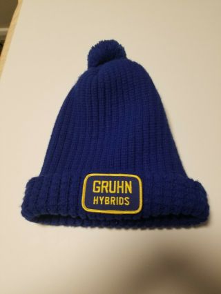 Vintage Gruhn Hybrids Seed Knitted Stocking Hat,  Blue,  Pom Pom Top,  Farming