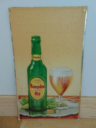 Rare Vtg.  Hampden Ale Beer Sign Cardboard Willimansett Ma Brewing Embossed Paper