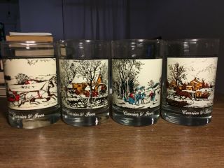 Currier And Ives Arbys Christmas Tumblers Glasses 1981 Complete Set Of 4