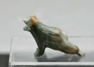 Antique Chinese Hand Carved Green Jadeite Leaping Frog Sculpture Circa 1910s