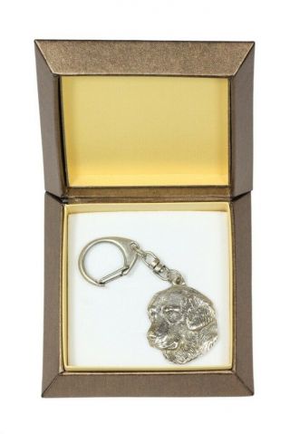 Golden Retriever Keychain In A Box,  Silver Plated Key Ring Ca 2722