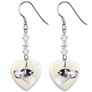 Great Dane 925 Sterling Silver Heart Mother Of Pearl Dangle Earrings Ep62