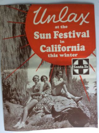 Vtg 1940 Santa Fe Railroad Advertising Sun Festival California Brochure