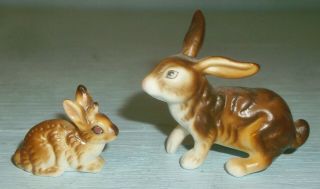 2 Miniature Bone China Bunny Rabbit Figurines Baby Jackalope