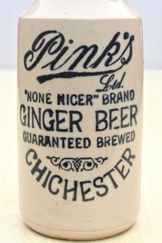 Vintage C1900s Pinks Ltd Chichester Sussex Stone Ginger Beer Bottle -