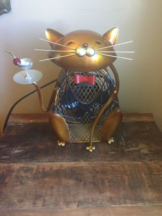 Deco Breeze Cat Bartender Metal Functional Electric Fan Sculpture Folk Art