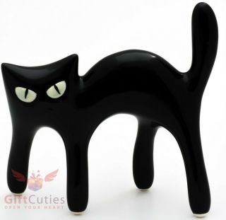 Porcelain Figurine Of Black Angry Cat Kitty Kitten