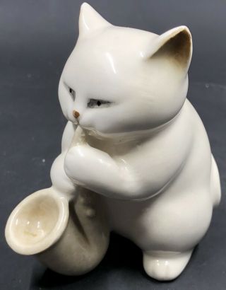Vintage Fitz & Floyd Cream Cat Kitten Figurine Playing Saxophone 3”