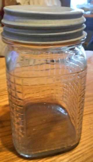 Vintage Square Grid Pattern Clear Pint Coffee Canning Jar With Ball Zinc Lid