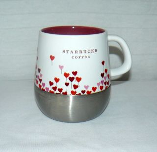 Starbucks 14oz.  Balloon Hearts Ceramic & Stainless Steel 2007 Urban Desk Mug Cup