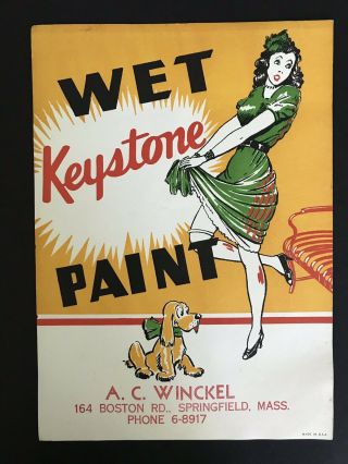 Vintage Keystone Wet Paint Advertising Paper Sign 1950s - Usa