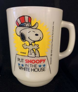 1980 “put Snoopy In The Whitehouse” Milk Glass Mug