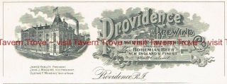 1900s Rhode Island Providence Brewery Factory Scene Letterhead Tavern Trove