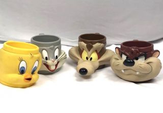 1992 Looney Tunes 3d Cups Bugs Bunny Wiley E Coyote Taz Tazmanian Tweety Bird