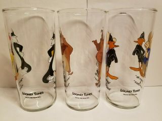 3 Rare Looney Tunes 6  Glass Tumblers 1994 - Porky Pig,  Marc Antony,  Tweety 2