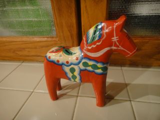Vtg.  Hand Painted And Carved Wooden Horse Swedish Dala 7 " Tall Madame Alexander