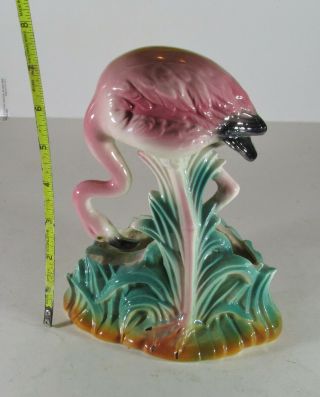 Vintage Ceramic Pink Flamingo Planter Figure 8 Inches